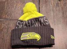 Seattle Seahawks New Era NFL Knit Pom Jat Graphite With Neon Yellow Accents 
