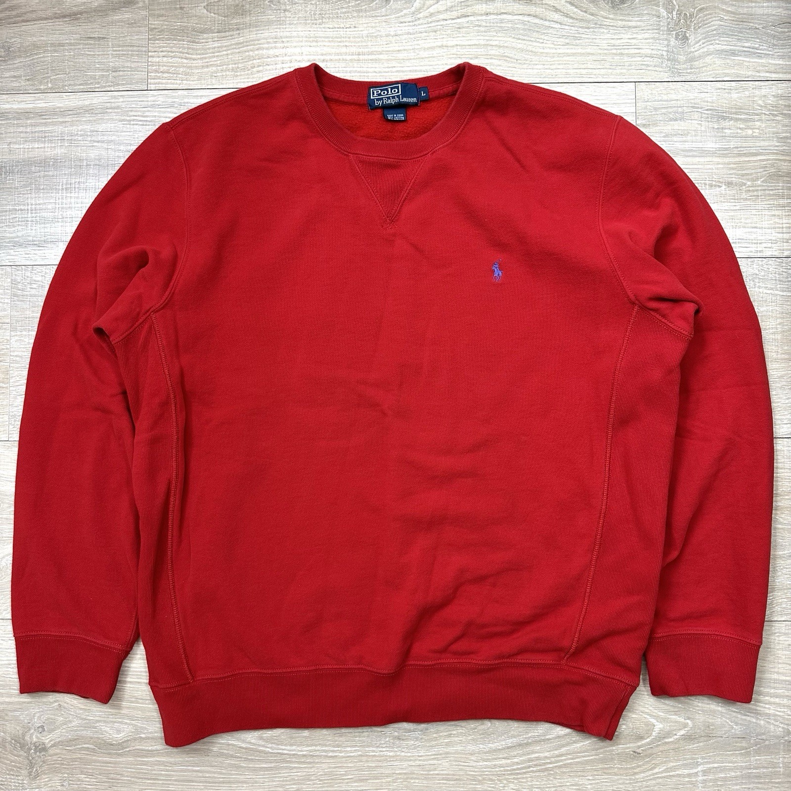 Maglione Felpa Girocollo Vintage Polo Ralph Lauren Rosso Viola Pony Uomo Large