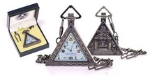 Masonic Triangle Pocket Watch with Chain  Gift Box   Freemason Symbol Dial