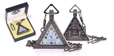 Masonic Triangle Pocket Watch with Chain & Gift Box   Freemason Symbol Dial