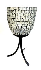 Mosaic Glass Candle Holder Pillar With Black Stand Retro Stained Glass 12 ins