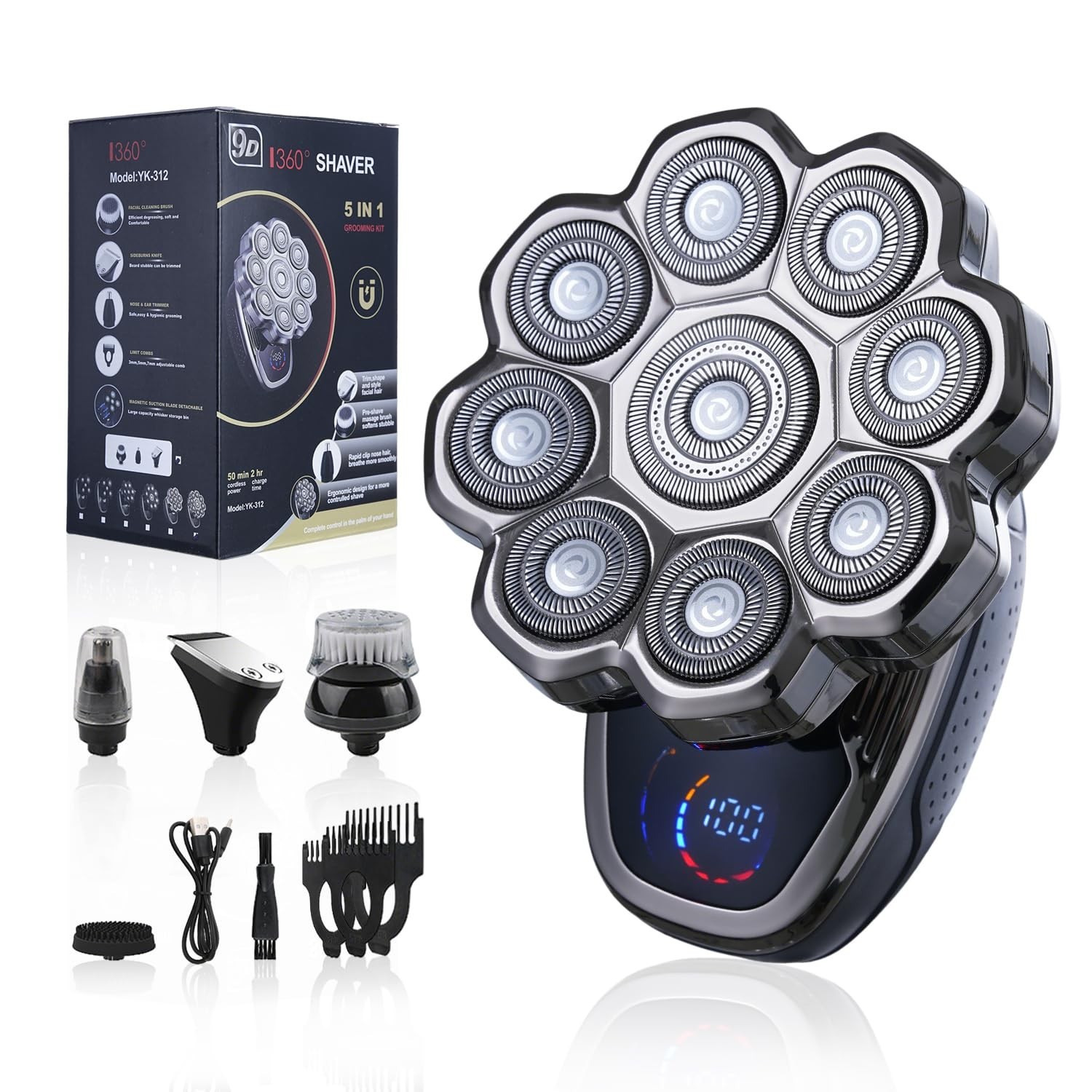 S For Bald Men, 5-in-1 Electric Razor Bawldy 9.0 Ultra Groom