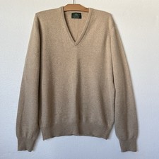 Balmore Mens L Scotland Pure Cashmere Sweater V-neck Pullover Old Money Beige