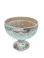 Vintage Arcoroc France Glass Compote Dessert Dish Diamond Pattern Pedestal Bowl