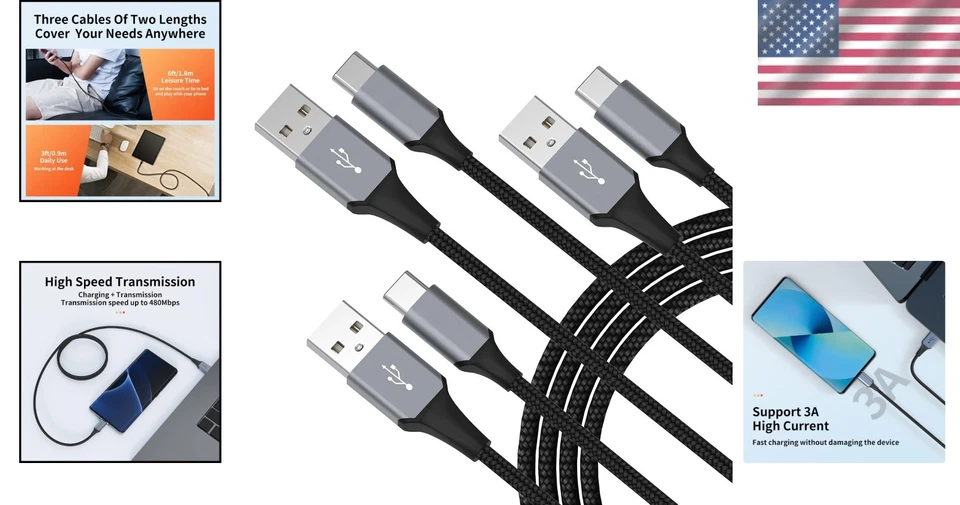 UltraDurable 3-Pack USB-C Charging & Data Cables — Fast, Tangle-Free, Nylon B... - Image 2 of 4
