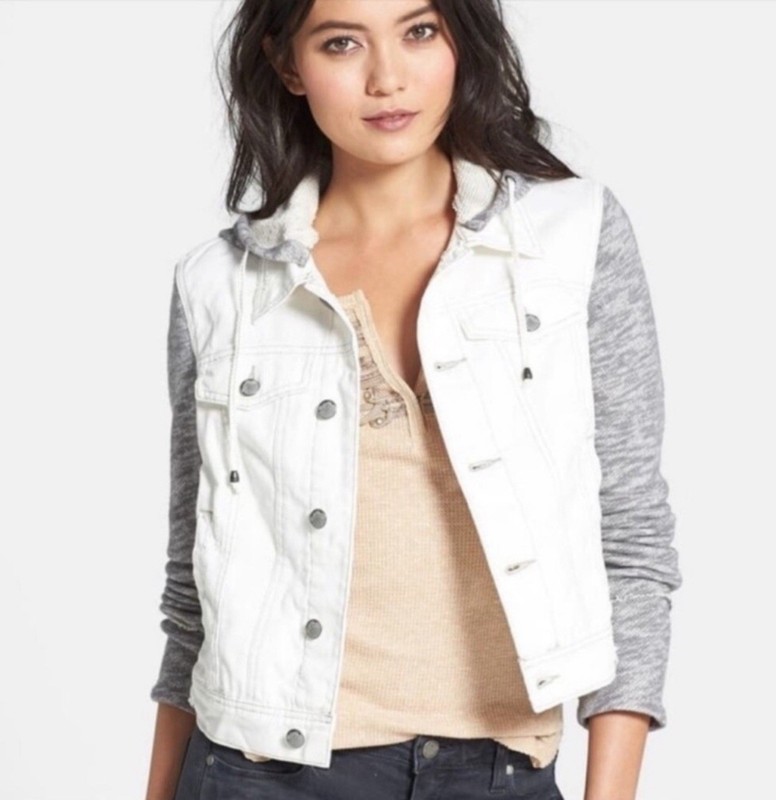 Abercrombie Kids Denim Jacket White Grey Casual Comfort Hooded Large 15/16  $99