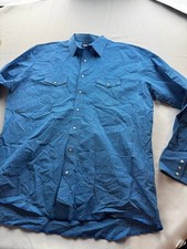 Wrangler Shirt Mens Size 2XLT Blue Plaid Pearl Snap Western Rodeo Work Cowboy