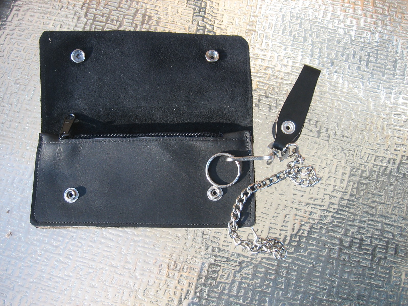 Black Genuine Leather Motorcycle Trucker Biker Chain Wallet With Inside Zipper