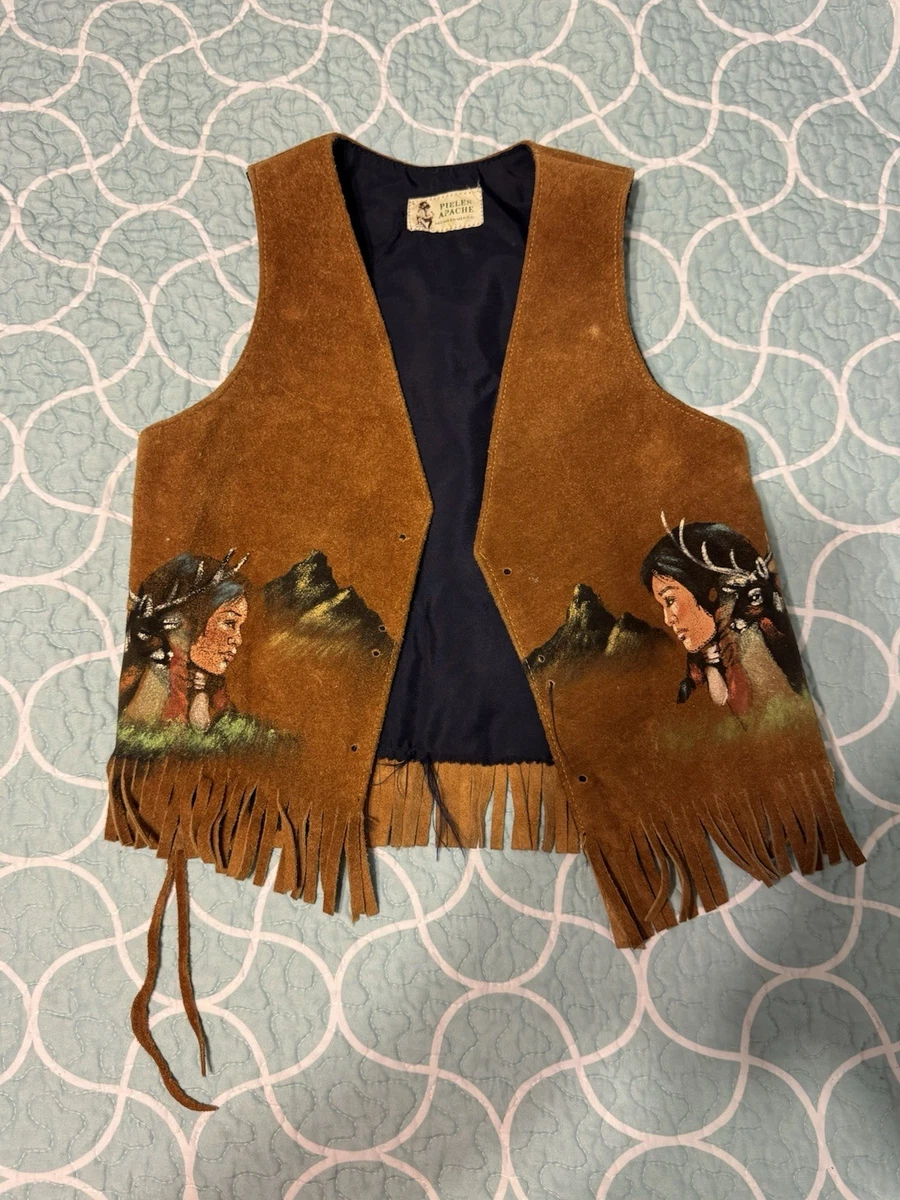 Gilet da cowboy in pelle scamosciata fatto a mano da uomo: frange western, perline in stile nativo - Italia