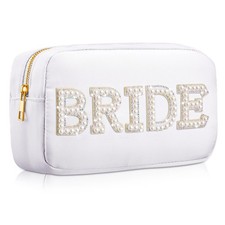 Hillban Nylon Bride Makeup Bag for Women Bridesmaid Engagement Gift White