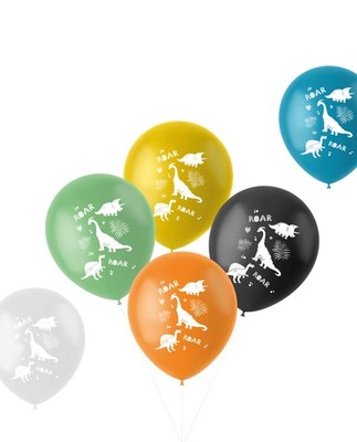 Folat 68389 Ballons Dino Roars 33cm-6 Stück, Mehrfarbig, Large Large Ballons