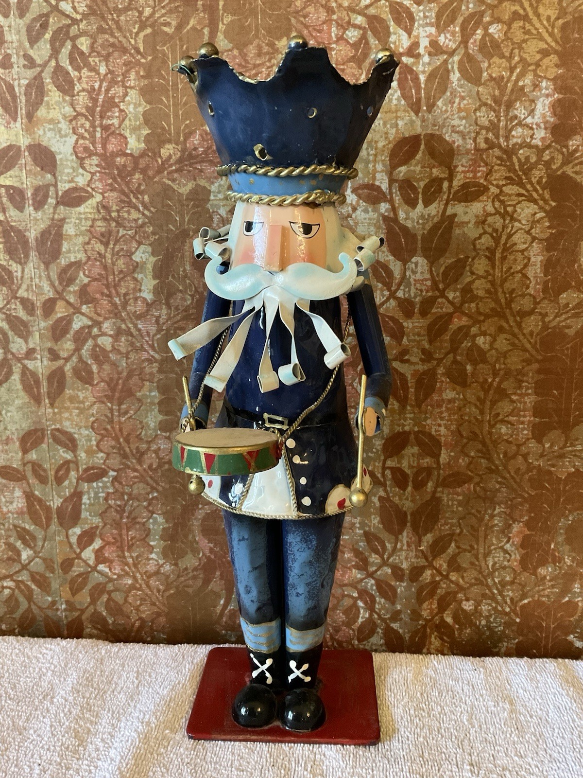 Blue Metal Nutcracker King Figurine Candle Holder 13