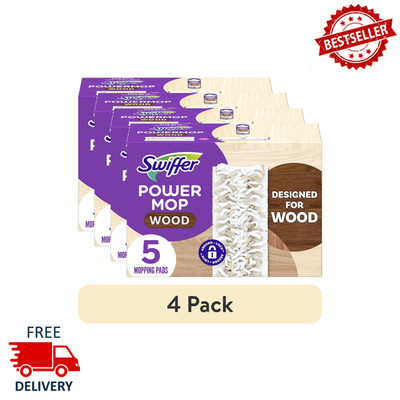 4 Pack Swiffer PowerMop Wood Mopping Pad Refills, 20 Count Total, Floor Cleaning