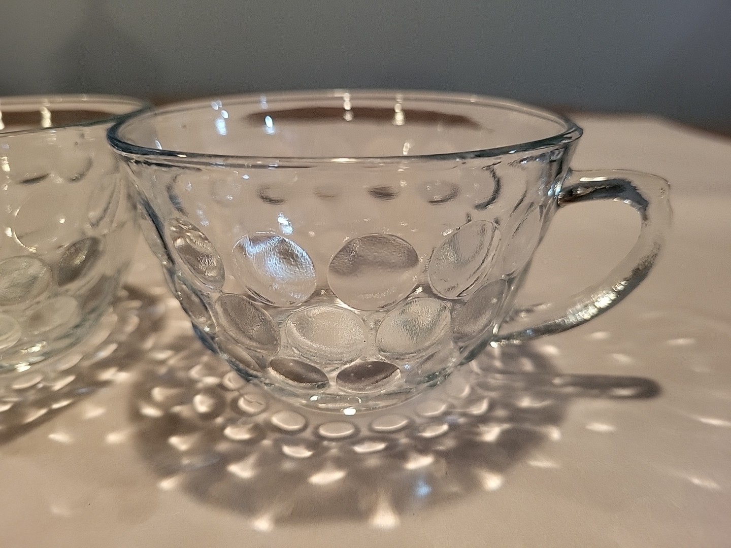2 Vintage Anchor Hocking Boopie Bubble Style Handle Punch Glass Tea Cups