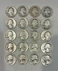 Lot of 20 90% silver lower-grade 1940's Washington quarters