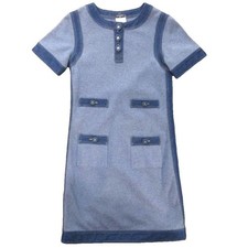 Chanel Rare 07P Denim Trim Dress Knit Indigo Blue Size 34 S