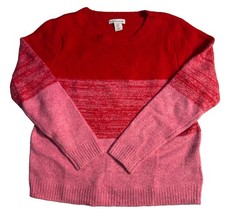 cupcakes and cashmere Colorblock Crew Neck Pullover Sweater Red Pink Knit Medium