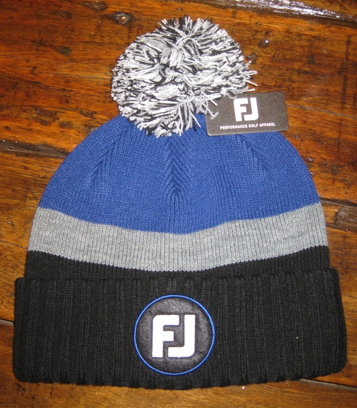 FootJoy Golf Beanie Knit w/ Pom-Pom Big FJ Logo NWT - Black/Royal/Grey