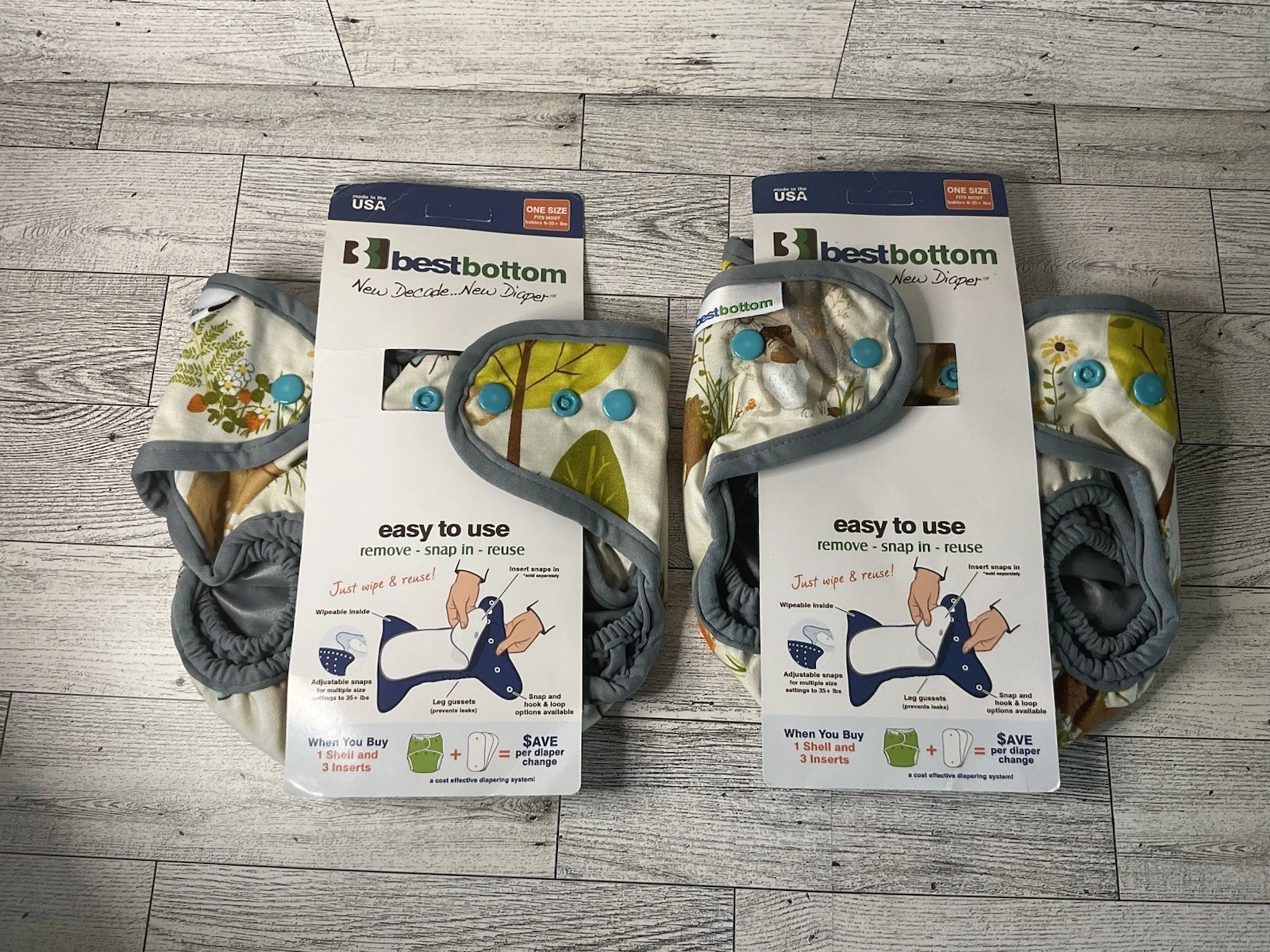Best Bottoms Forest Fellows Cloth Diaper Cover BNIP Never Unsnapped Lot Of 2