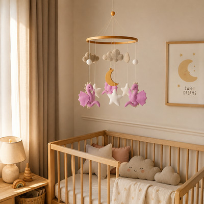 Dragon Baby Mobile for Crib, Fantasy Baby Girl Nursery Decor,