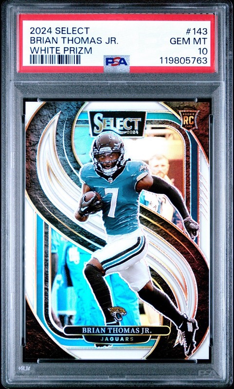 Brian Thomas Jr /35 Rookie White Prizm PSA 10 GEM MINT 2024 Select #143 SSP RC