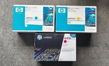 ORIGINAL HP 643A Q5951A CYAN, Q5952A YELLOW, Q5953A MAGENTA TONER CARTRIDGES NEW