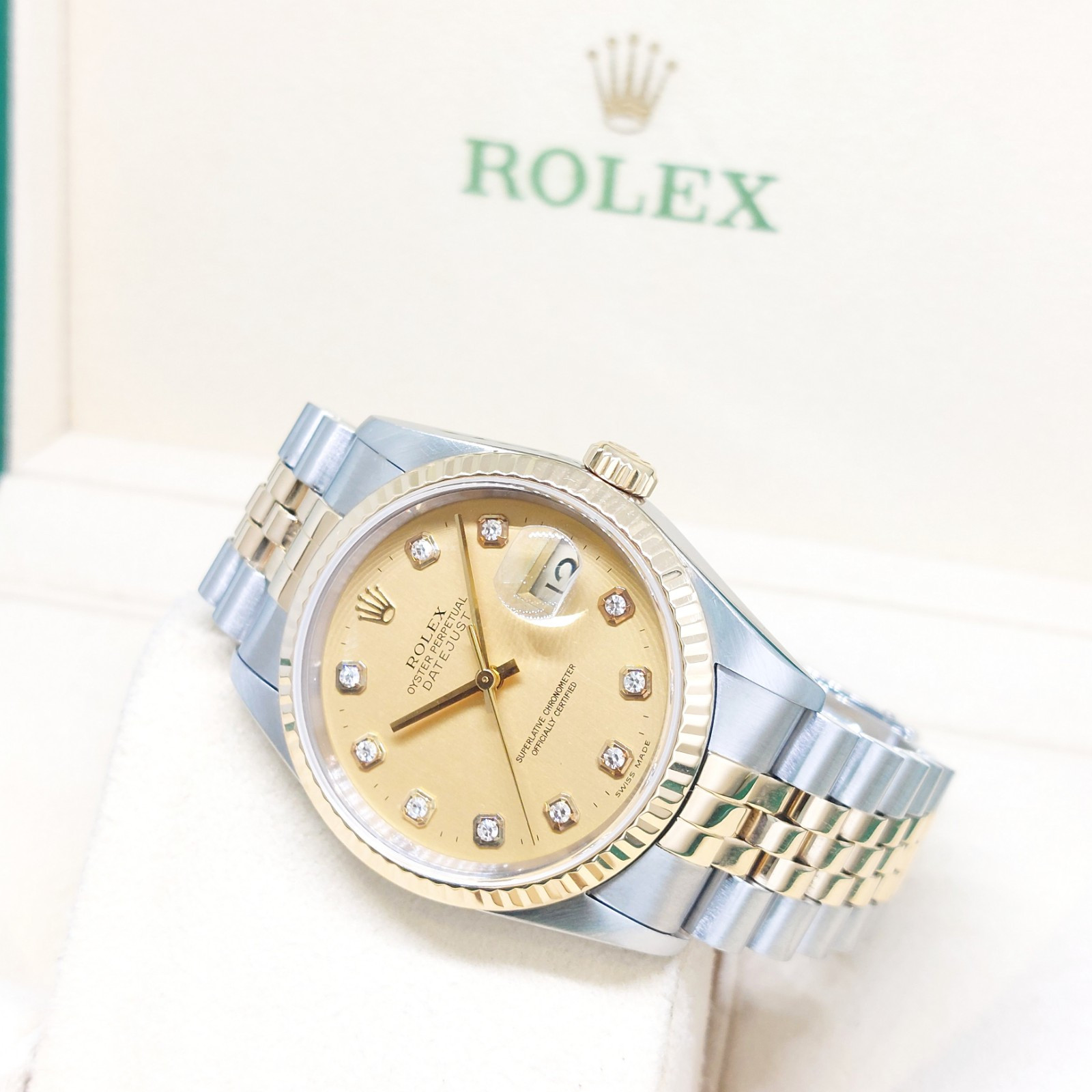 Rolex 36mm Datejust Champagne Dial Big Diamonds Ref 16233 S8 Series-image