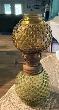 VNTG Hobnail Amber Olive Green Miniature Oil Lamp Fairy Light 1960s Cottagecore