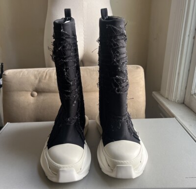 RICK OWENS DRKSHDW BLACK MILK SLASHED FOGACHINE HIGH TOP RICK OWENS DRKSHDW BLACK MILK SLASHED FOGACHINE HIGH TOP
