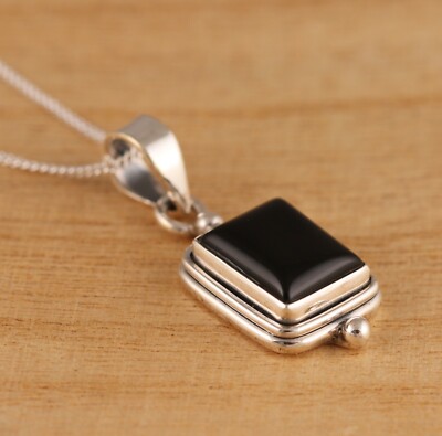 Massiv 925 Sterlingsilber Natur Schwarz Onyx Anhänger Halskette Kette Geschenkverpackung