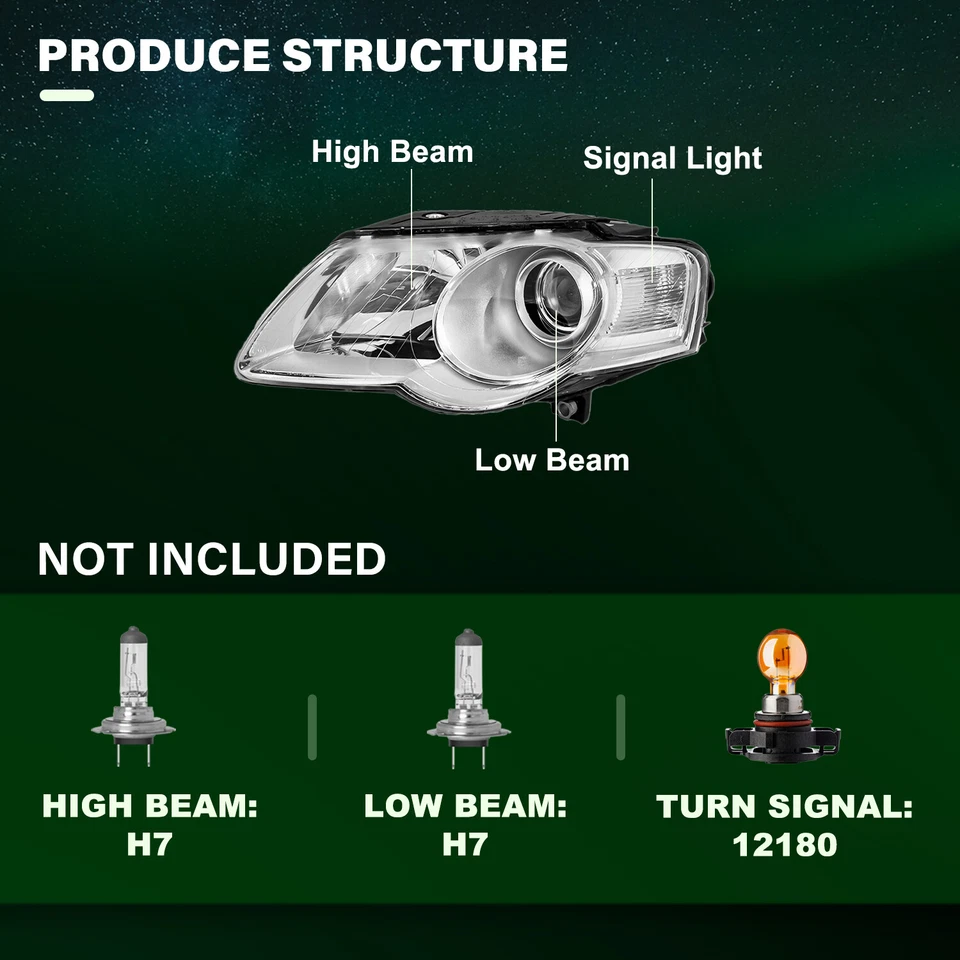 Хромированный корпус фар в сборе левый + правый для Volkswagen VW Passat 2006-2010 годов выпуска - Изображение 3 из 4