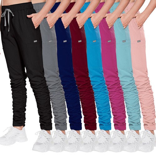 Unisex Stretch Scrub Pants Elastic Pleated Leg Workout Lounge Casual Trousers