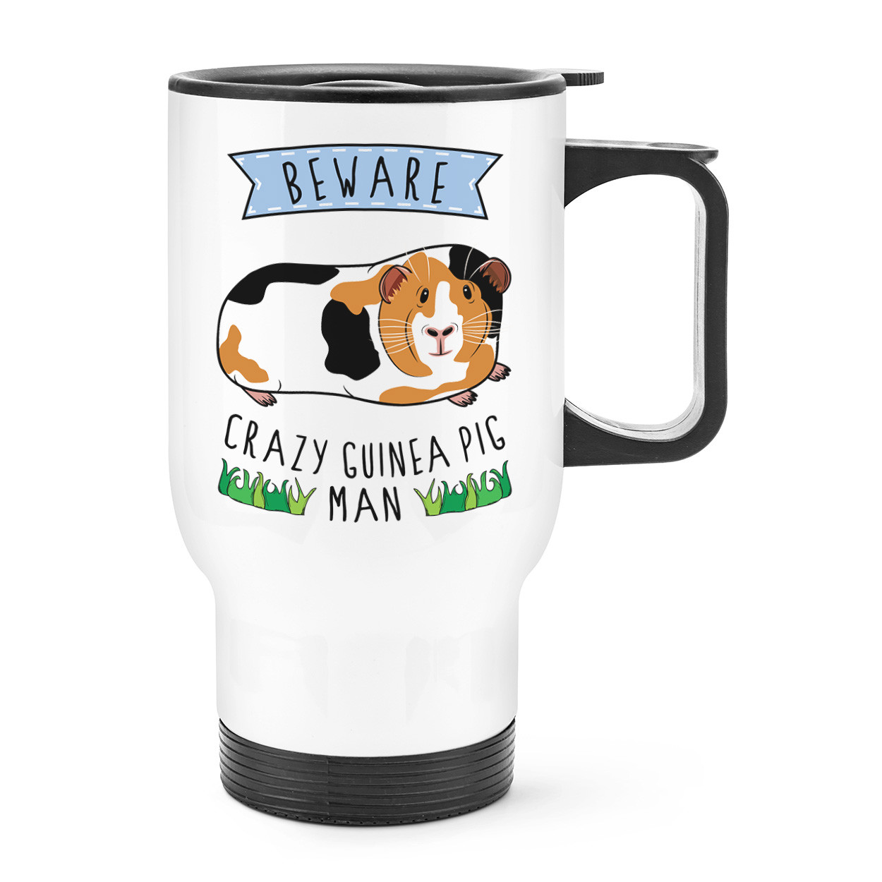 Beware Crazy Guinea Pig Man Travel Mug Cup With Handle - Funny Animal Thermal