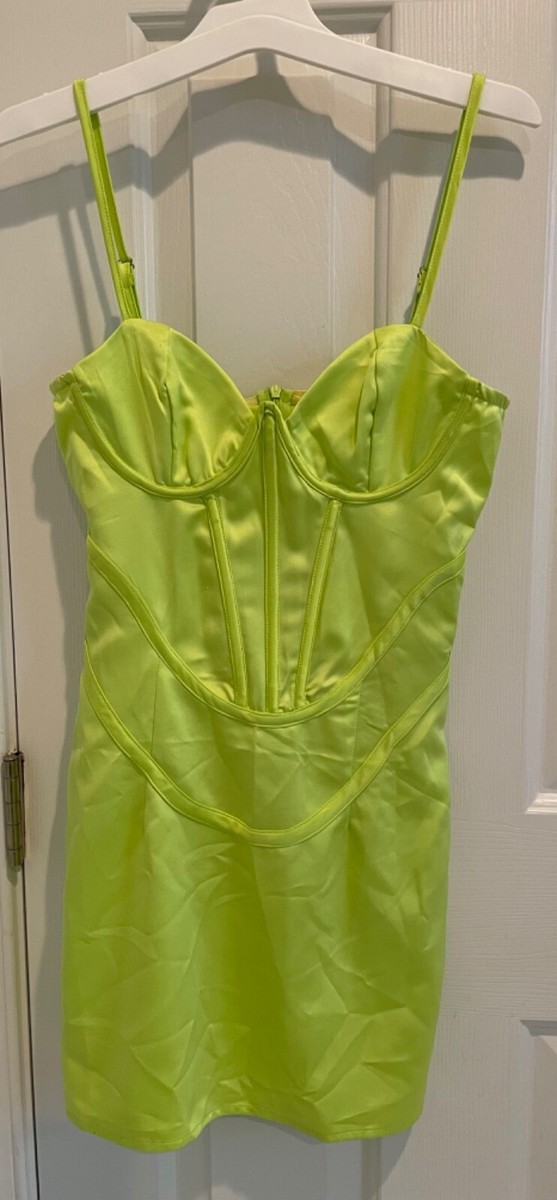 NWT Pretty Little Things Corset Slip Dress. Neon Green. 4 NWT. | eBay