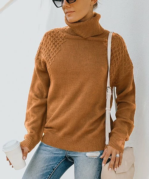 Pull à col roulé tricoté marron Supreme Fashion taille XL femmes