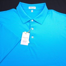 PETER MILLAR GOLF POLO SHIRT -XXL- AQUA BLUE PURPLE STRIPE SUMMER COMFORT POLY