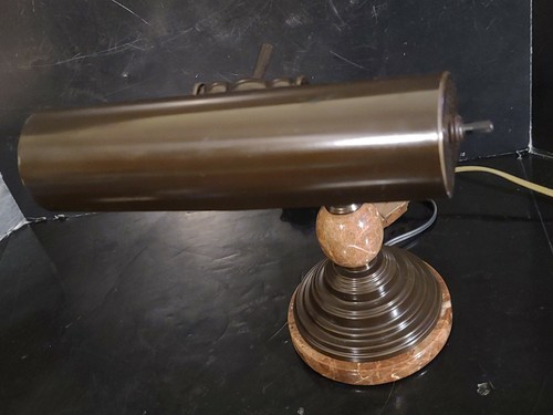 Vintage Adjustable Arm Piano Bankers Desk Lamp Light Marble W/ NEW & Spare Bulb - Picture 8 of 12