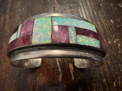 Zuni Sterling Silver Inlay “Opal” Bracelet - RGB Booqa | eBay