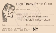 DICK TRACY RADIO CLUB MEMBERSHIP CARD - VINTAGE REPRINT