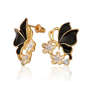 Authentic Rose Gold Platinum Plated Black Earrings Zirconia Push Back Butterfly .68" L303