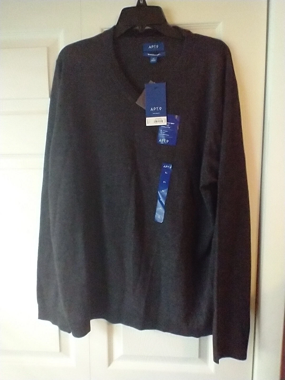 APT. 9 Men's V-Neck Sweater XL Dark Grey Seriously Soft Wool Blend Pullover