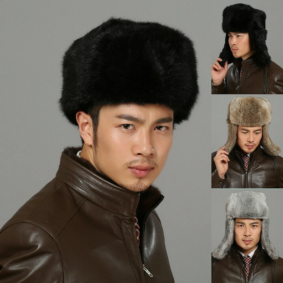 Herren Hase Pelz Russischer Kosake Hut Trapper Hut Ushanka Aviator Ski Kappe - Bild 2 von 4