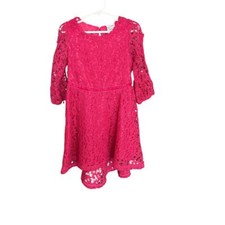Girls Pink Lace Overlay Special Occasion Dress with 3/4 Sleeves Size 6