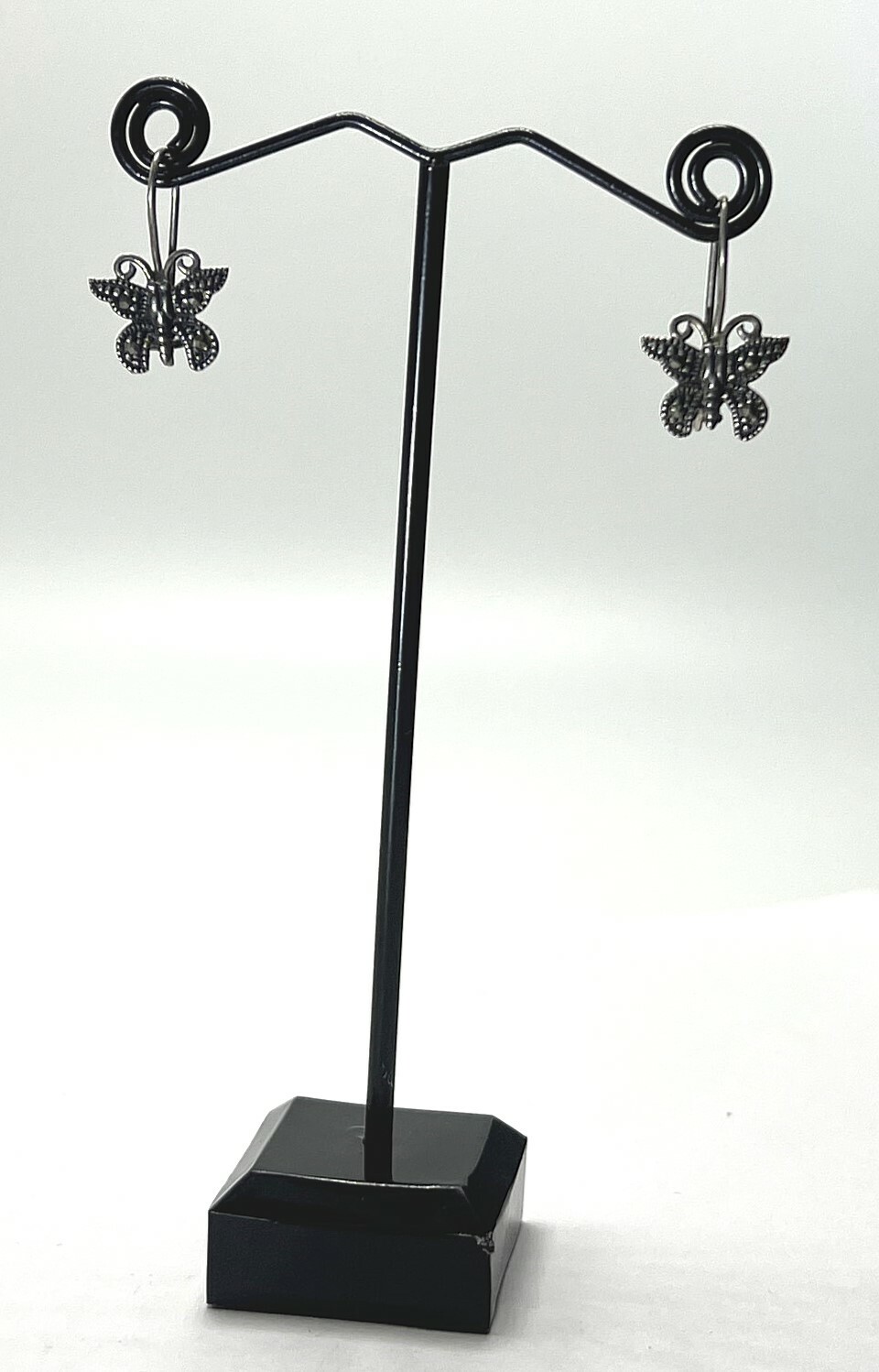 Simple Hinge Hook Sterling Silver Marcasite 925 E… - image 2