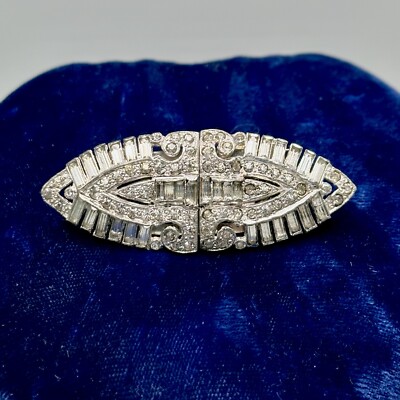 Antique Polcini Ledo Signed Dress Clip Duette Brooch Rhodium