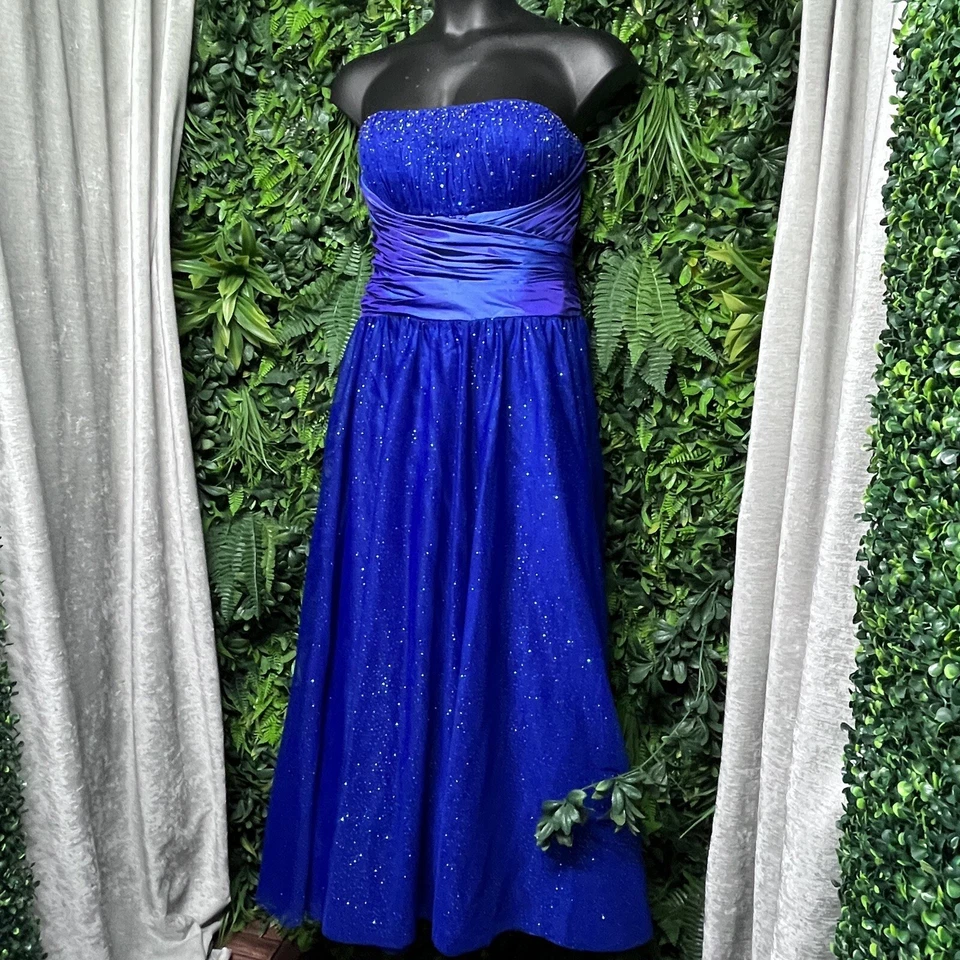 Y2K VTG JUMP APPAREL Dress Women 17/18 Blue Glitter Beaded Ball Gown Fairy 2577 - Image 4 of 4