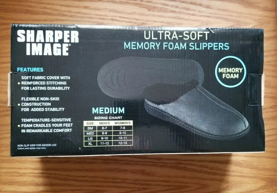 Sharper Image Ultra-Soft Memory Foam Slippers Black Unisex Medium Indoor/Outdoor - Image 3 of 4