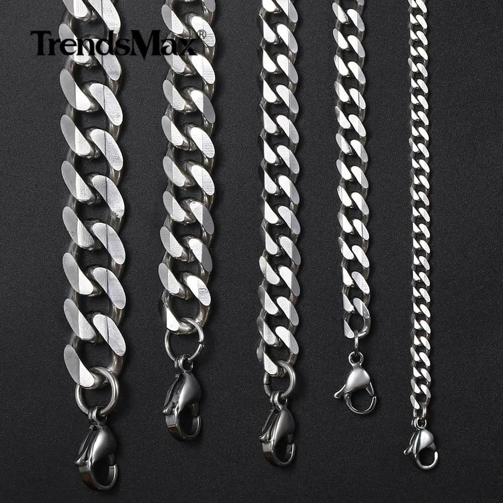 Stainless Steel Cuban Curb Chain Silver 16-30 Men Choker Necklace  3/5/7/9/11mm