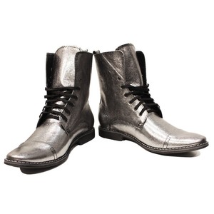 Modello Silvero-Hecho a Mano De Plata Italiano Botas Altas-piel de cabra de  cuero liso - | eBay