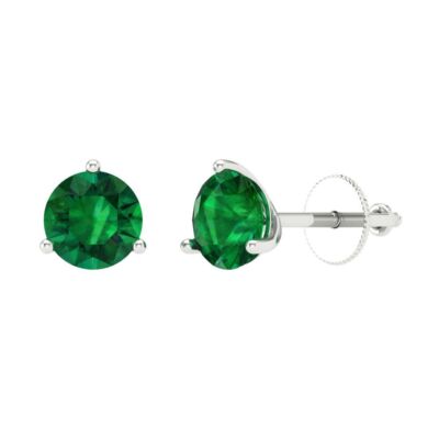 Simulated Emerald Stud Earrings for Women, Screw back (1.5 cttw, 6mm, Round-Cut)